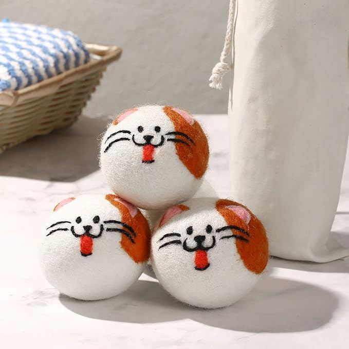 Wool Dryer Balls XL, Cute Cat Face Shape Handmade Dryer Balls Laundry Reusable - Image 6