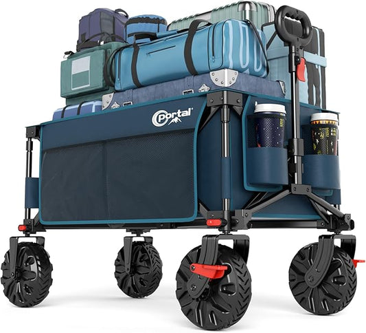 PORTAL Collapsible Wagon with Brakes, Heavy Duty Utility Cart with All-Terrain by PORTAL
