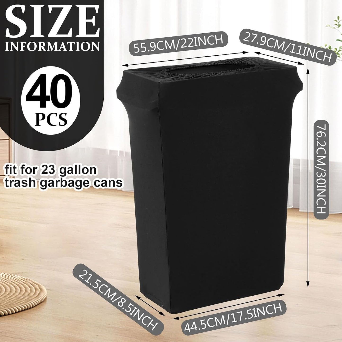 Windyun 40 Pcs 23 Gallon Spandex Trash Can Cover for Events,Black | Stretchable for Wedding Party Fundraiser, Garden Events Decor, Elastic Spandex Fabric, Hides Bins, Trash Can Not Included