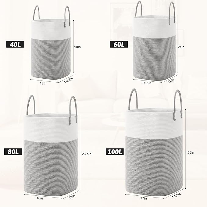 Laundry Basket, Woven Cotton Rope Laundry Hamper, Versatile Storage - Image 3