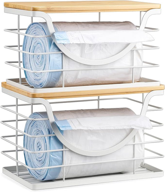 Extra Large Trash Bag Holder Stackable Kitchen Storage White, 2 Pack Wall by YAFFWA