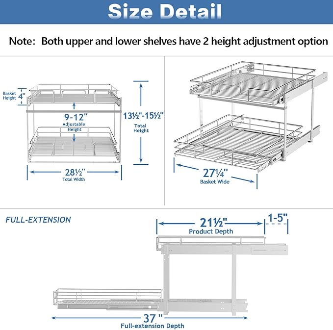 2 Tier Individual Pull Out Cabinet Organizer 28½" W x 21½" D, Heavy Duty - Image 3