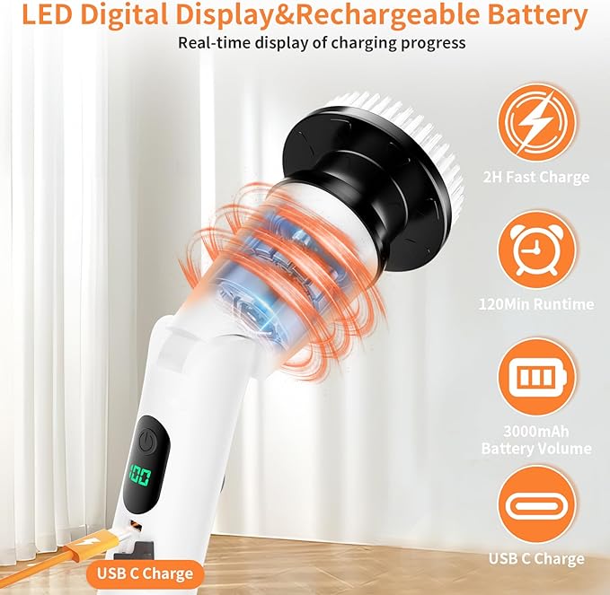 11 in 1 Electric Spin Scrubber Cordless Cleaning Brush 3 Adjustable Angles 2 - Image 4