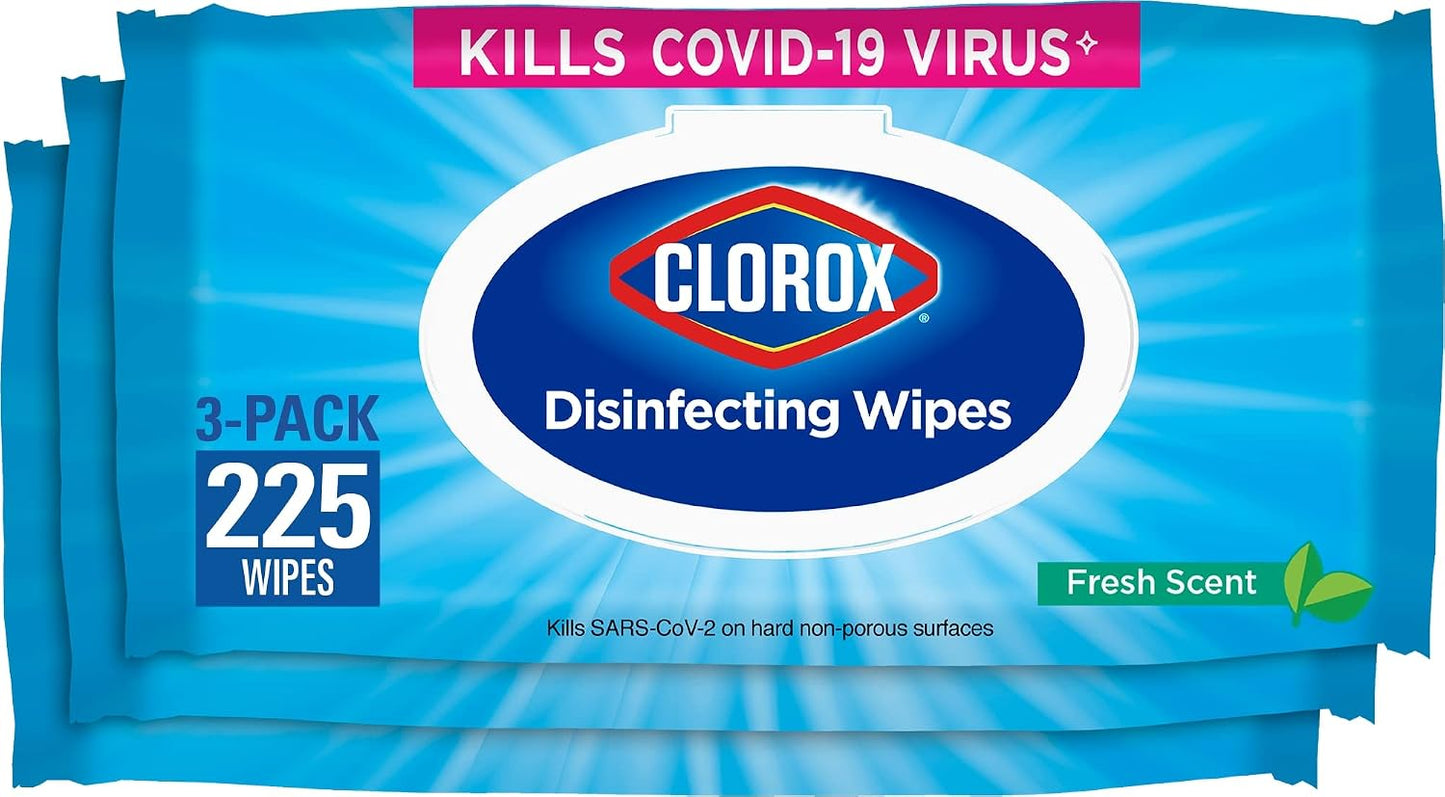Clorox Disinfecting Wipes, Bleach Free Cleaning Wipes, Household Essentials, Dorm Room Essentials, 75 Wipes, Pack Of 3, Fresh Scent (Package May Vary)