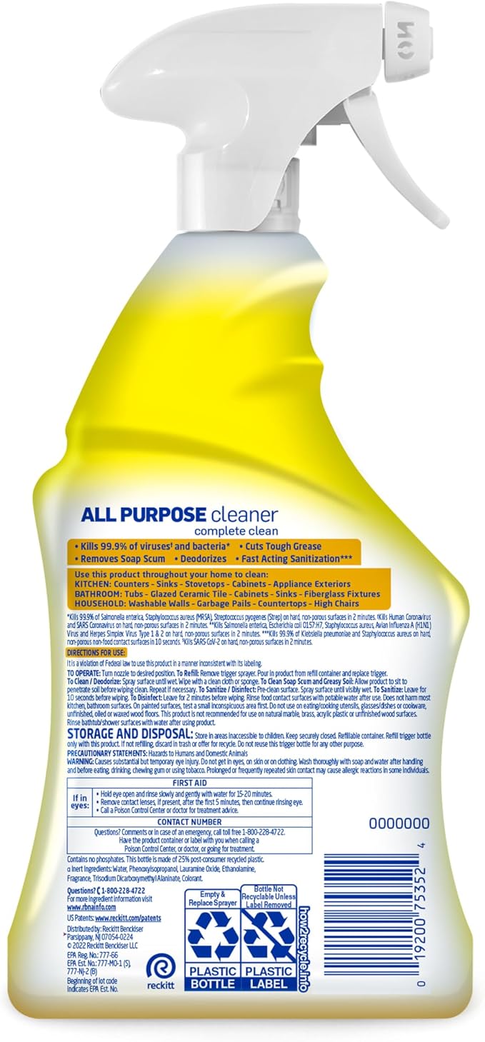 Lysol All Purpose Cleaner Spray, Kitchen & Bathroom Cleaner, Lemon Breeze Scent - Image 8