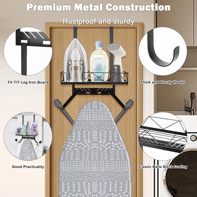 Ironing Board Hanger, Metal Over The Door or Wall Mounted Ironing Board Caddy - Image 7