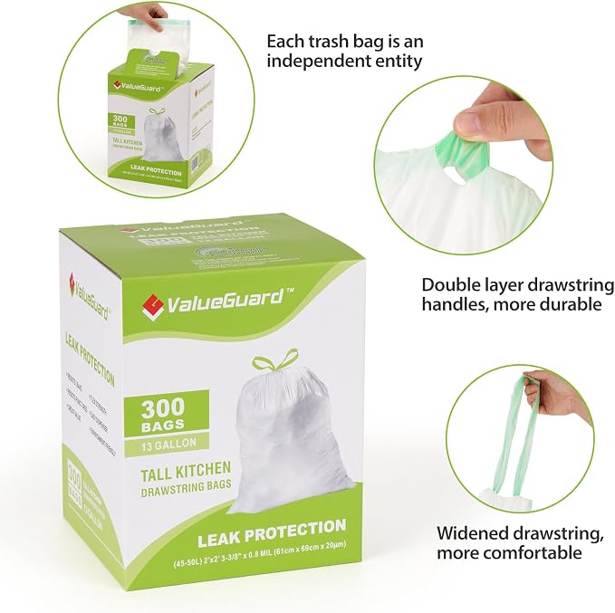 Large Trash Bag 13 Gallon Tall Drawstring 100% Post-Consumer Recycled Garbage - Image 2