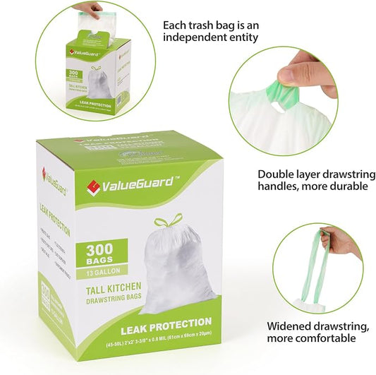 Large Trash Bag 13 Gallon Tall Drawstring 100% Post-Consumer Recycled Garbage - Image 2