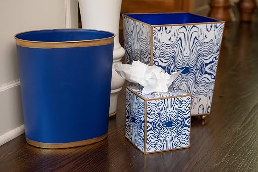 Jaye's Studio Mattie Decorative White and Gold Bathroom Trash Can, Metal Waste - Image 7