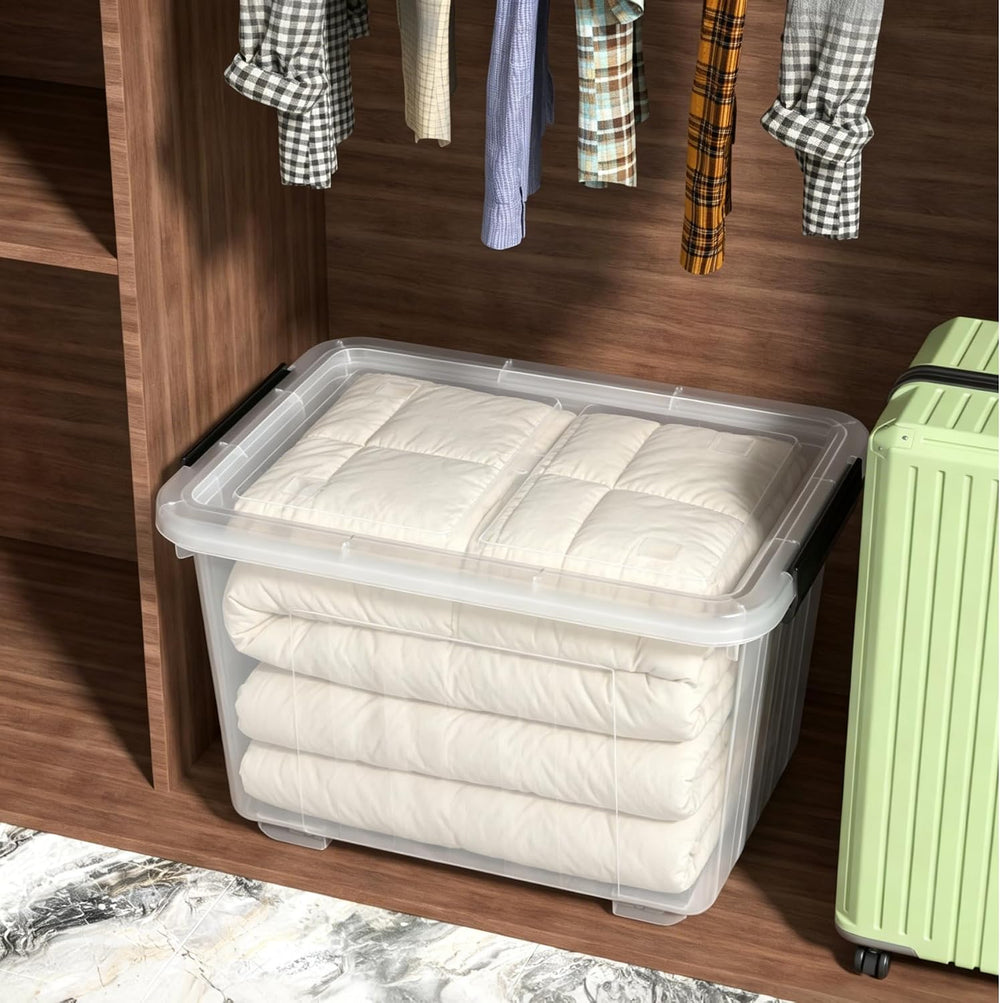 50 L 4 Packs Plastic Storage Box with Latching Lid and Wheels