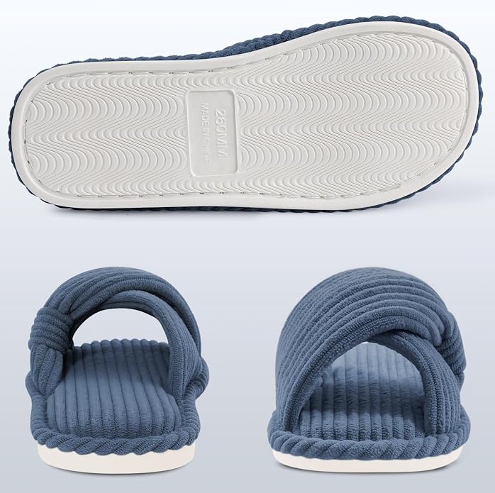 Evshine Summer House Slippers for Women Corduroy Cross Bow Indoor Slippers Open - Image 5