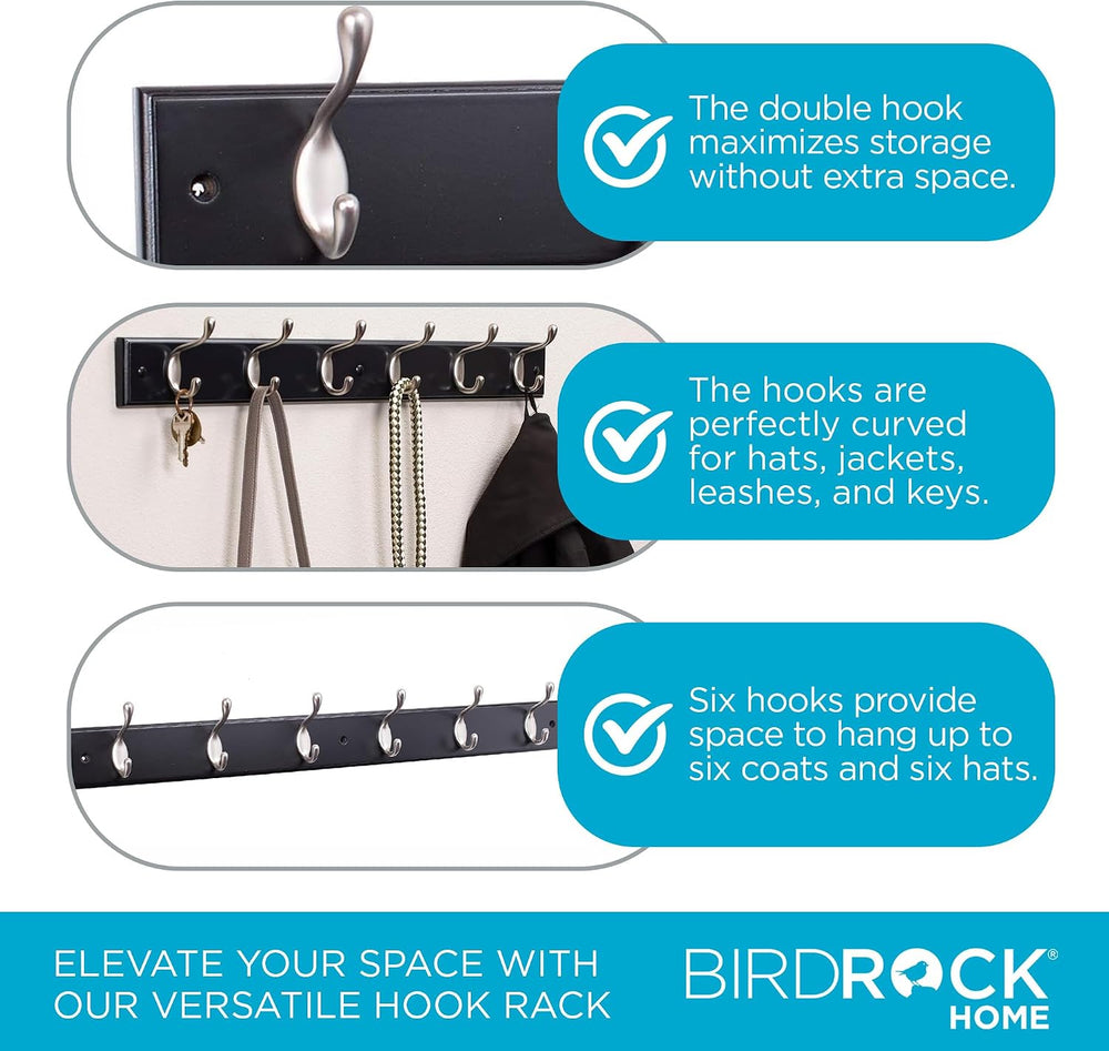 BIRDROCK HOME Oval Hook Coat and Hat Rack | 6 Hooks | 2 Pack | Wall Mount | B...