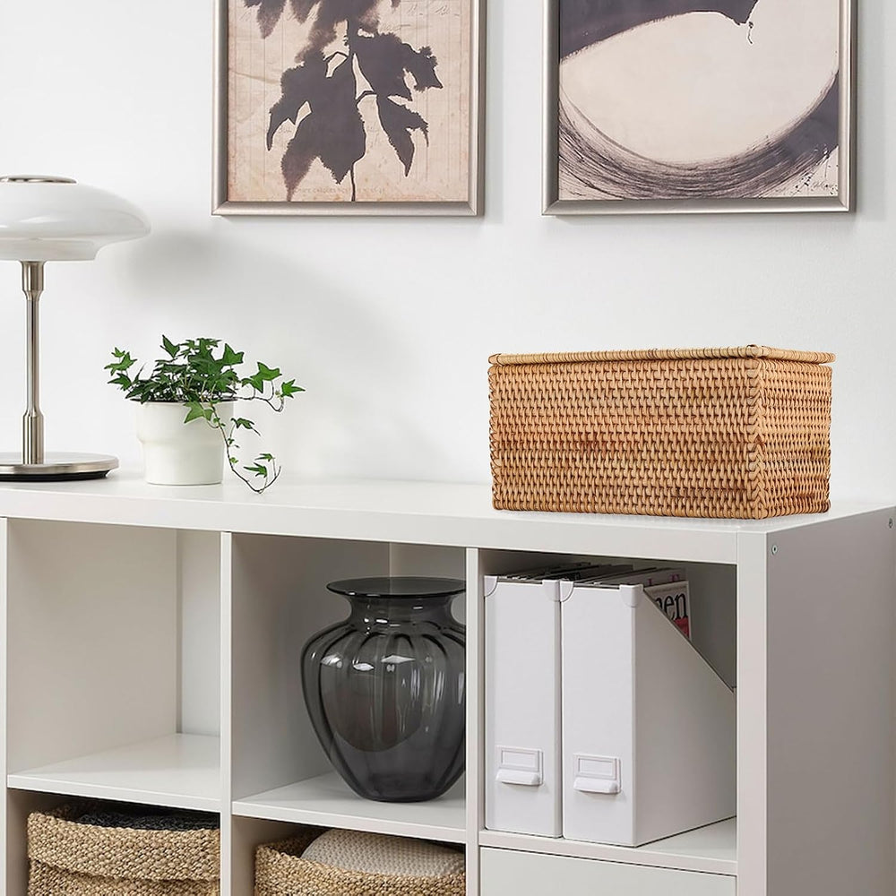 Hipiwe Rattan Basket Storage Box with Lid Handwoven Lidded Wicker Baskets