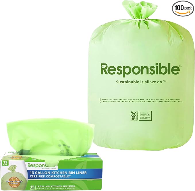 Responsible Products Kitchen Bin Liners, Certified Compostable, Heavy Duty by ResponsibleProducts%C2%AE