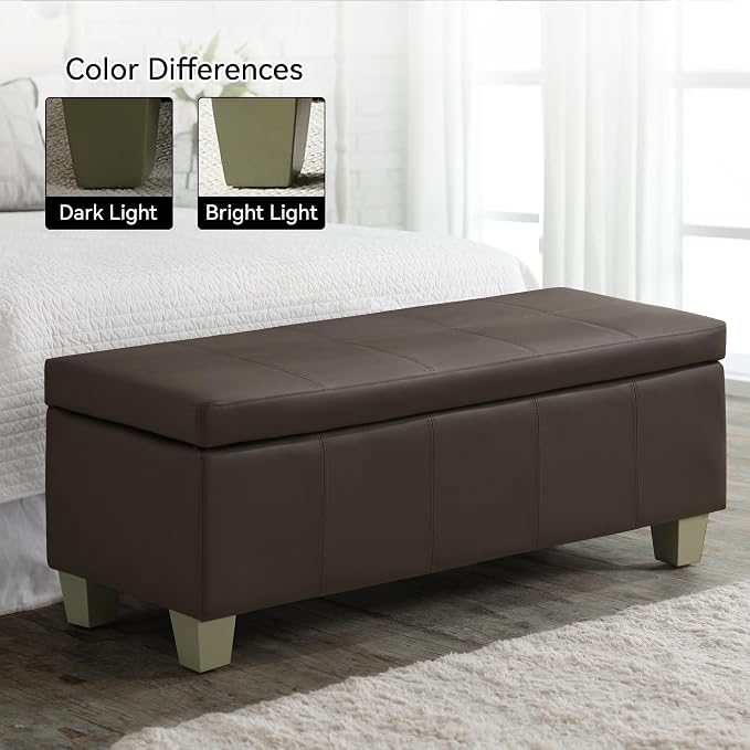 41" Faux Leather Storage Ottoman, Stitch Tufted Rectangle Upholstered End of - Image 8
