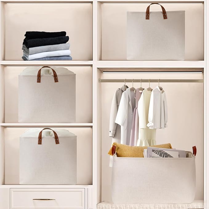 DULLEMELO Large Beige Storage Basket 70L Oversized Canvas Fabric Storage Bin - Image 6