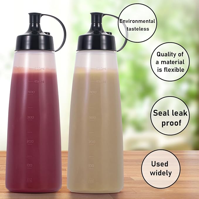 Condiment Squeeze Bottles Ketchup Dispenser 2PCS 16.9 oz Plastic Sauce Squirt - Image 8