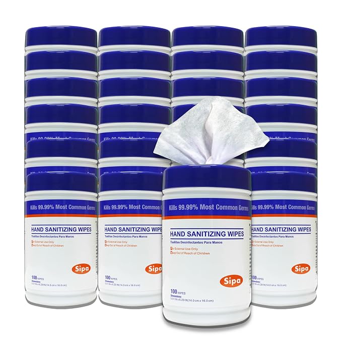 SIPA Hand Sanitizing Wipes 100 WIPES/CANISTER, Soft Textured Wipes, Fresh by SIPA