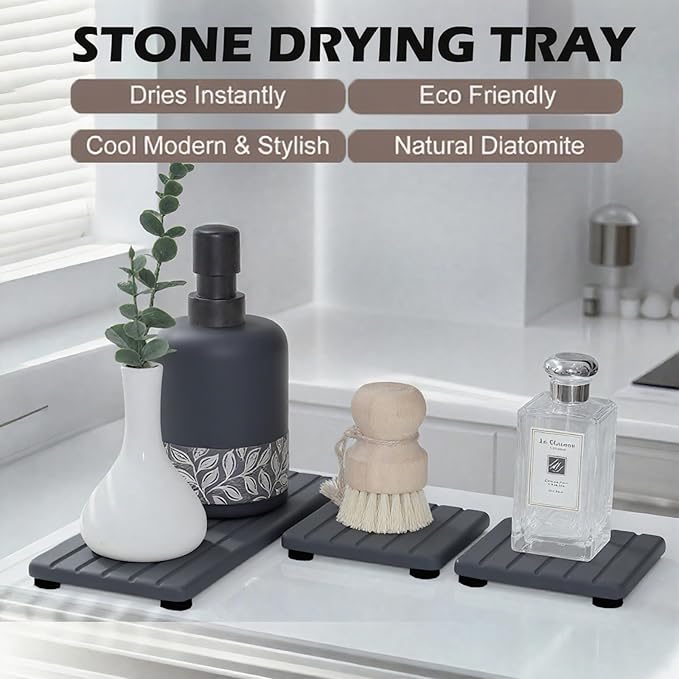 3PCS Stone Drying Tray, Stone Soap Tray, Water Absorbing Stones Trays - Image 5