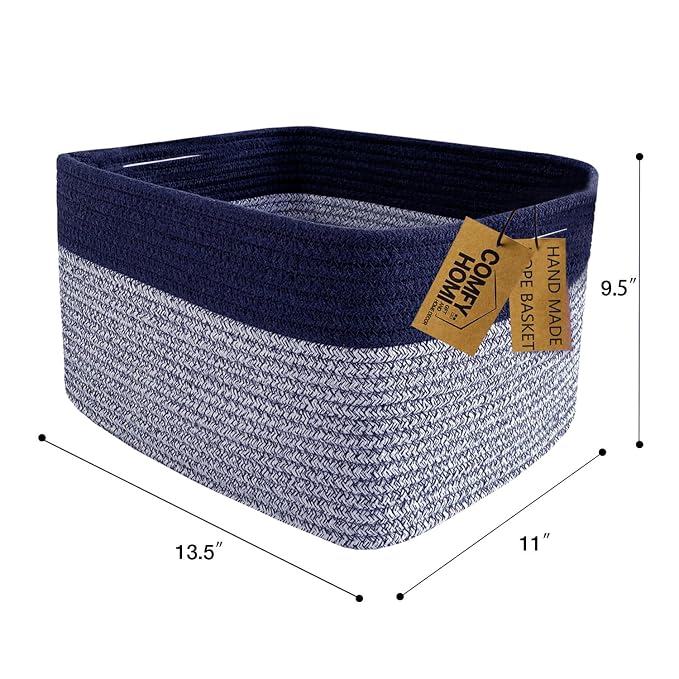 COMFY-HOMI 3PACK Rectangular Cotton Rope Basket - Image 6