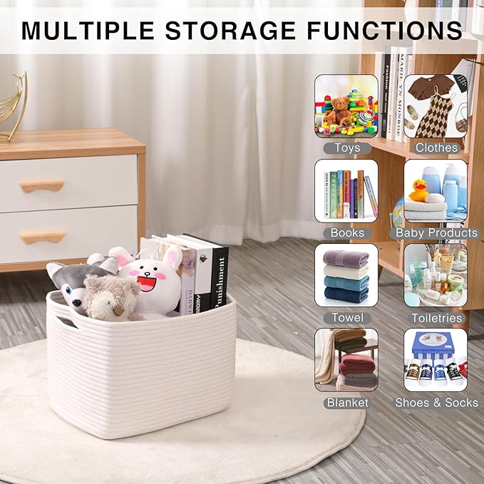 Storage Baskets for Organizing Shelves, Woven Cotton Rope Bins for Baby Nursery - Image 4