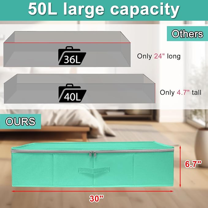 punemi 2-Pack Under Bed Storage Containers, 6.7 Inches Tall Underbed Clothes - Image 2