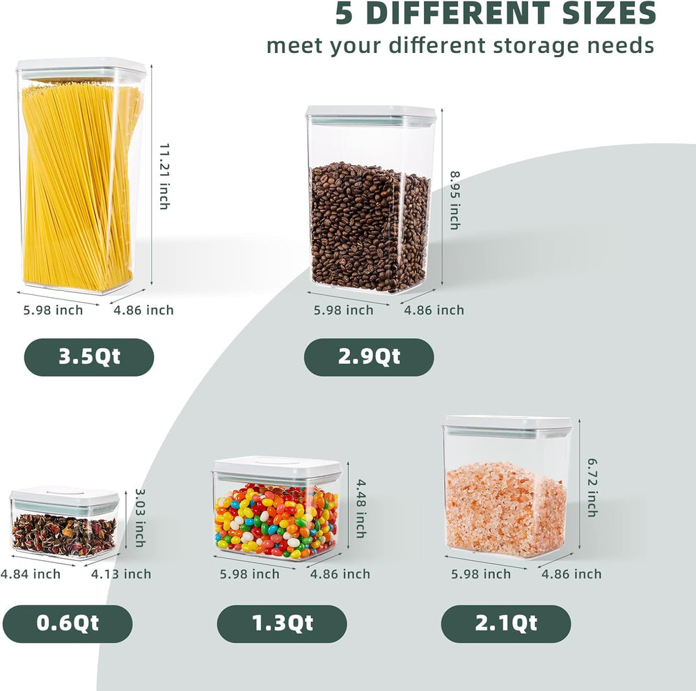 Airtight Pantry Storage Containers, 5 Pack, 0.6-3.5 Qt, Pop-Top