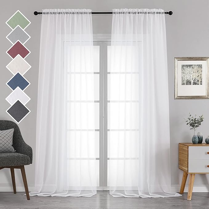Chyhomenyc Extra Long White Sheer Curtains 120 Inches Long 2 Panels Set by Chyhomenyc