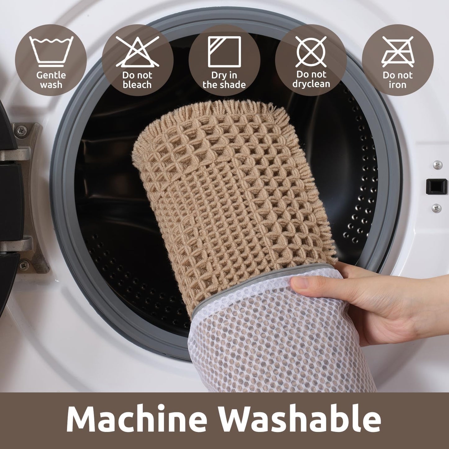 AMOAMI Waffle Bath-Mat, 24"x36" Super Absorbent Bath Mats for Bathroom Non Slip, Machine Washable Bathroom Rugs with Tassels Ultra Soft Boho Bath Rugs for Floor Beige