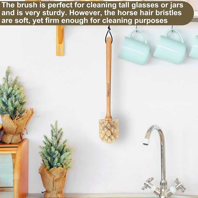 Bottle Brush Cleaner with Horsehair Bristles, 13-3/4 Inch Long Wood Handle - Image 5