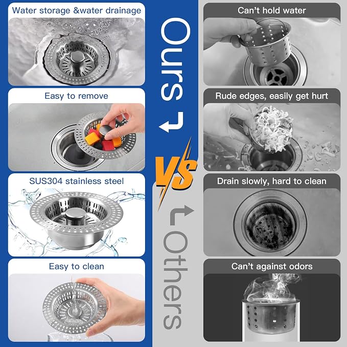3 in 1 Kitchen Sink Drain Strainer Stopper, Stainless Steel Pop Up Sink Stopper - Image 6