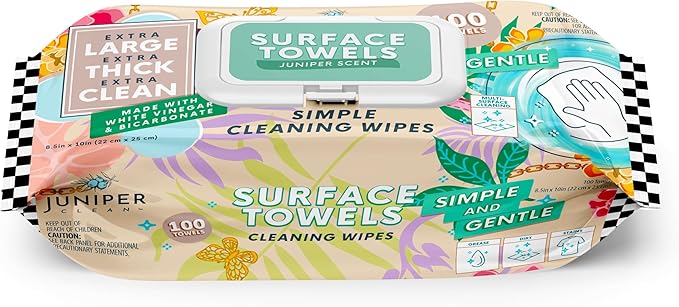 Single Surface Cleaning Wipes Bleach Free, Thick & Large Dispose, All-Purpose by JuniperCLEAN