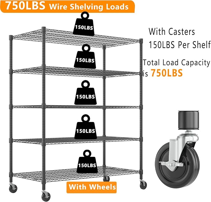 Himimi Storage Shelves 60"W Wire Shelving - Image 6