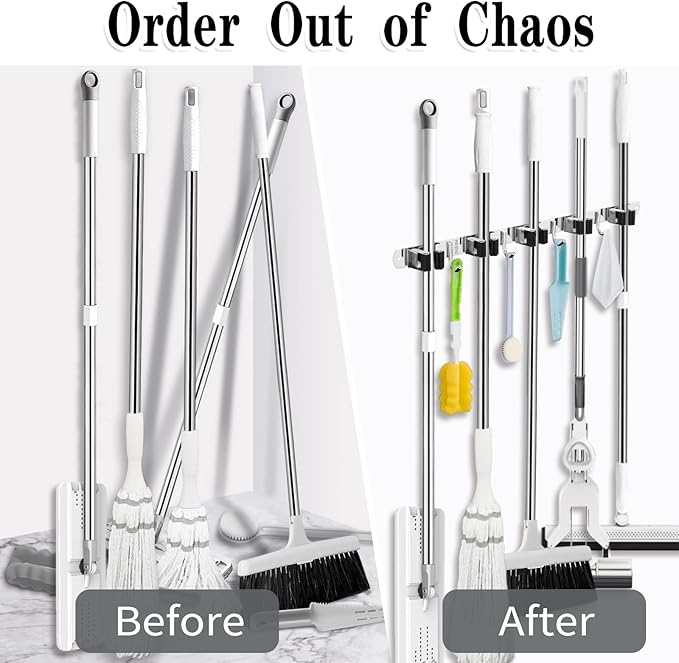 AceMining 5 Racks and 4 Hooks Mop and Broom Holder Wall Mount, Broom Organizer - Image 6