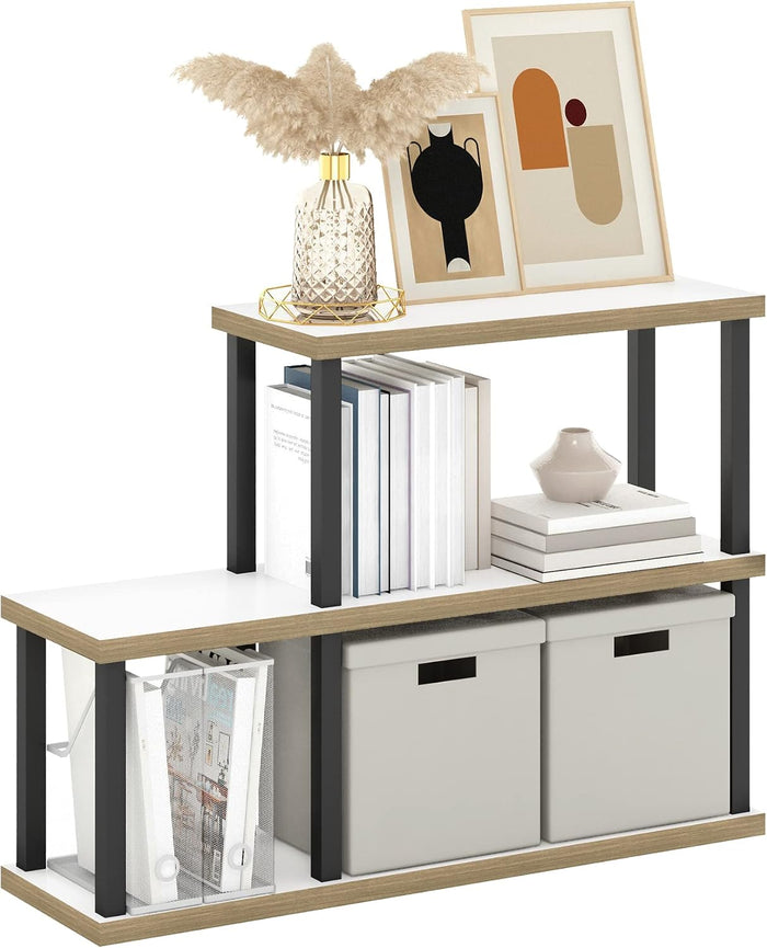 Furinno Turn-N-Tube No Tools Decorative Display Shelf, 3-Tier Ladder, Solid White/Black