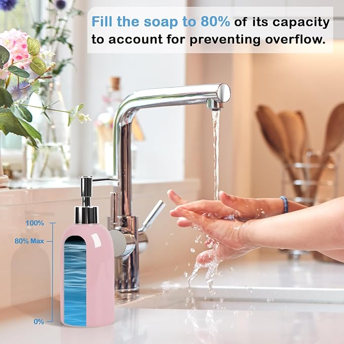 Natheeph 14OZ Ceramic Soap Dispenser Ceramic Soap Pump Dispenser Can Fill Liquid - Image 3