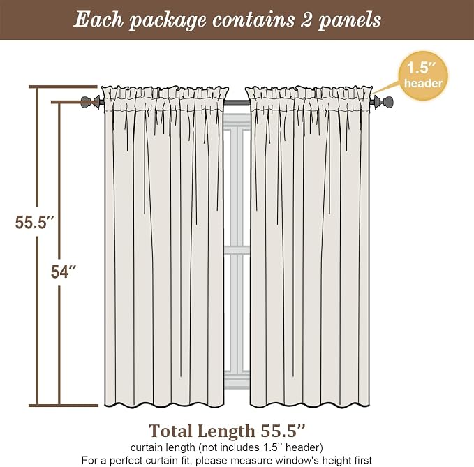 Chyhomenyc Ivory Sheer Curtains 54 Inch Length 2 Panels - Image 5
