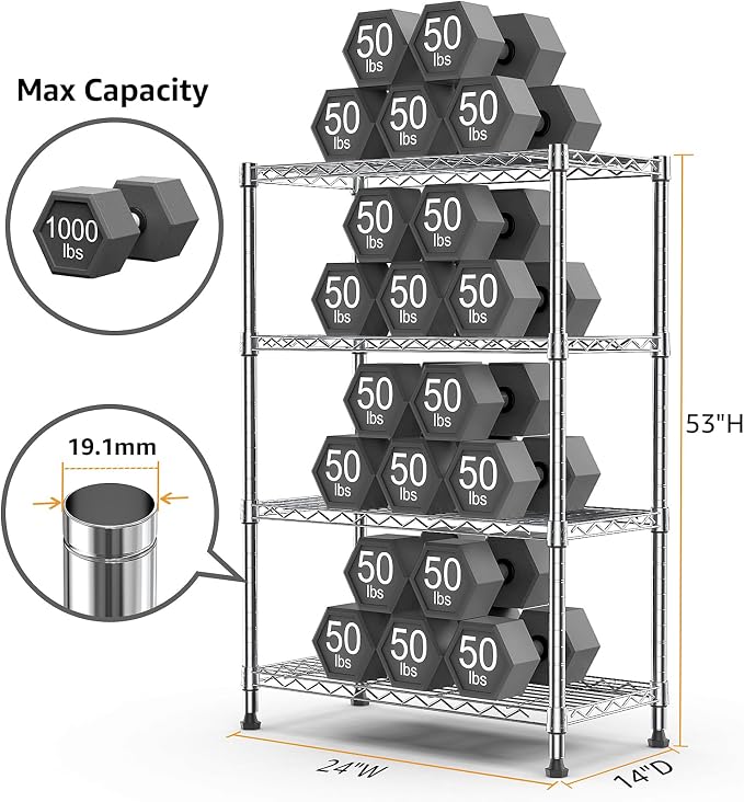 1000 lbs Storage Shelving 4-Tier Utility Shelving Unit Steel Organizer Wire Rack - Image 3