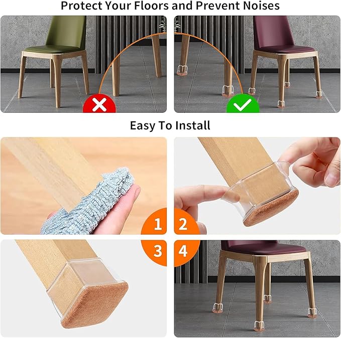 Ezprotekt 24 Pcs XL Square Clear Chair Leg Floor Protectors, Silicone Felt - Image 6