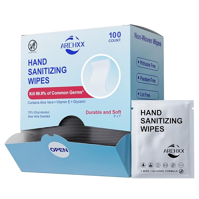 Premium Hand Sanitizing Wipes, Aloe Vera Scent, 70% Alcohol, Individually by ARCHXXeachwipecounts