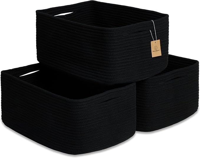NaturalCozy Storage Baskets 16.8”x13”x7.6” Cotton Rope Woven Baskets by NaturalCozy