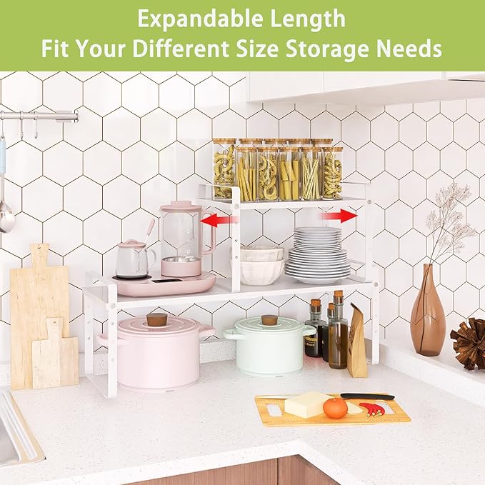 Expandable Cabinet Shelf Organizer Rack, Stackable Kitchen Counter Storage - Image 3