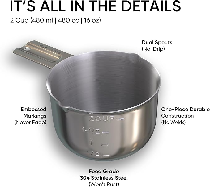 Color Up 2 Cup Measuring Cup, 480ml Stainless Steel Metal, Easy-Pour Spouts - Image 5
