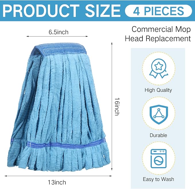 Lallisa 4 Pcs Commercial Mop Head Replacement Tube Microfiber Industrial Looped - Image 2