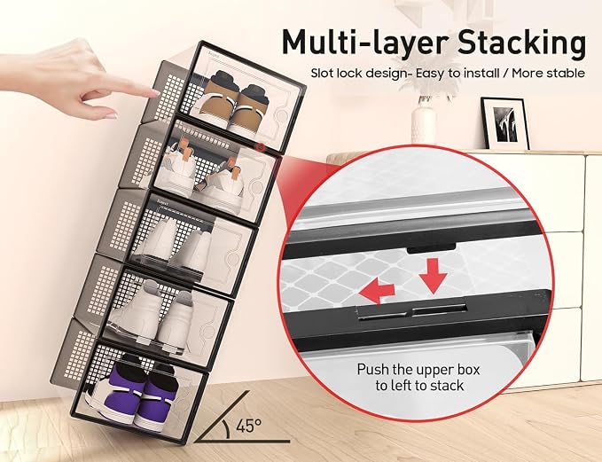 Kuject X-Large Shoe Storage Boxes Organizers Clear Plastic Stackable 12 Pack - Image 5