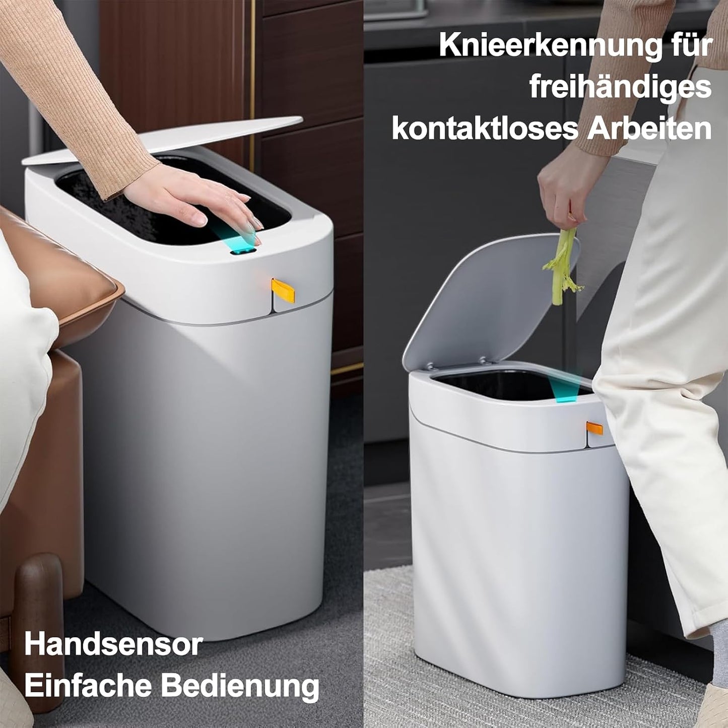 CTIME 3.5 Gallons Smart Automatic Sensor Rechargeable Trash Can with Lid | Non-contact automatic sensing, automatic bagging, pet-proof, slim and waterproof,for bathrooms, offices, kitchens, bedrooms.