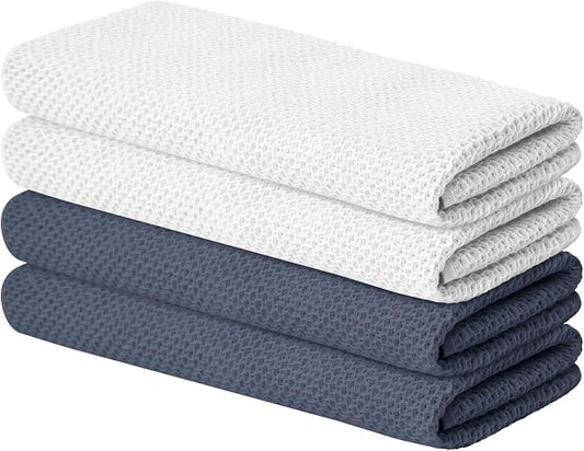 Artoid Mode 100% Cotton White Dark Grey Waffle Weave Kitchen Dish Cloths by ArtoidMode