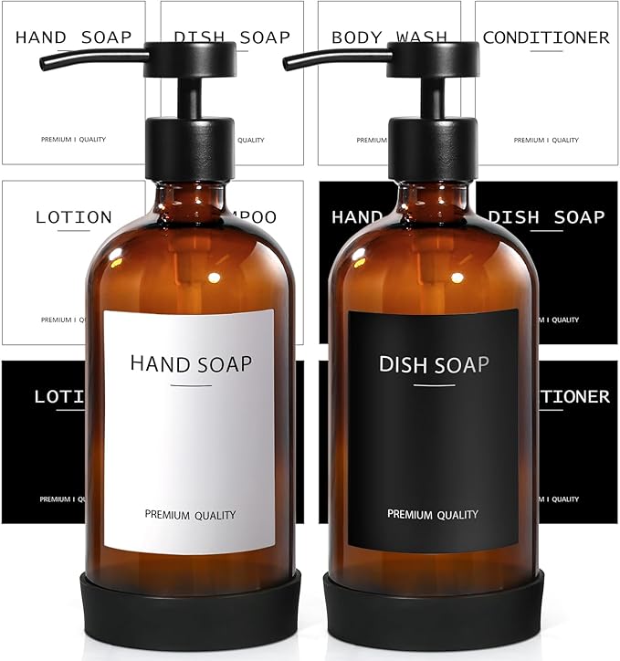 Amber Glass Soap Dispenser 2 Pack, Hand Soap Dispenser Bathroom by RYTOXILOBrightenUpYourHome