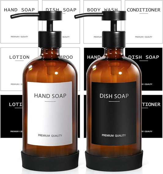 Amber Glass Soap Dispenser 2 Pack, Hand Soap Dispenser Bathroom by RYTOXILOBrightenUpYourHome