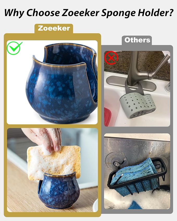 Ceramic Sponge Holder, Kitchen Sink Scrubby Caddy Organizer Dish Sponge Dish - Image 3